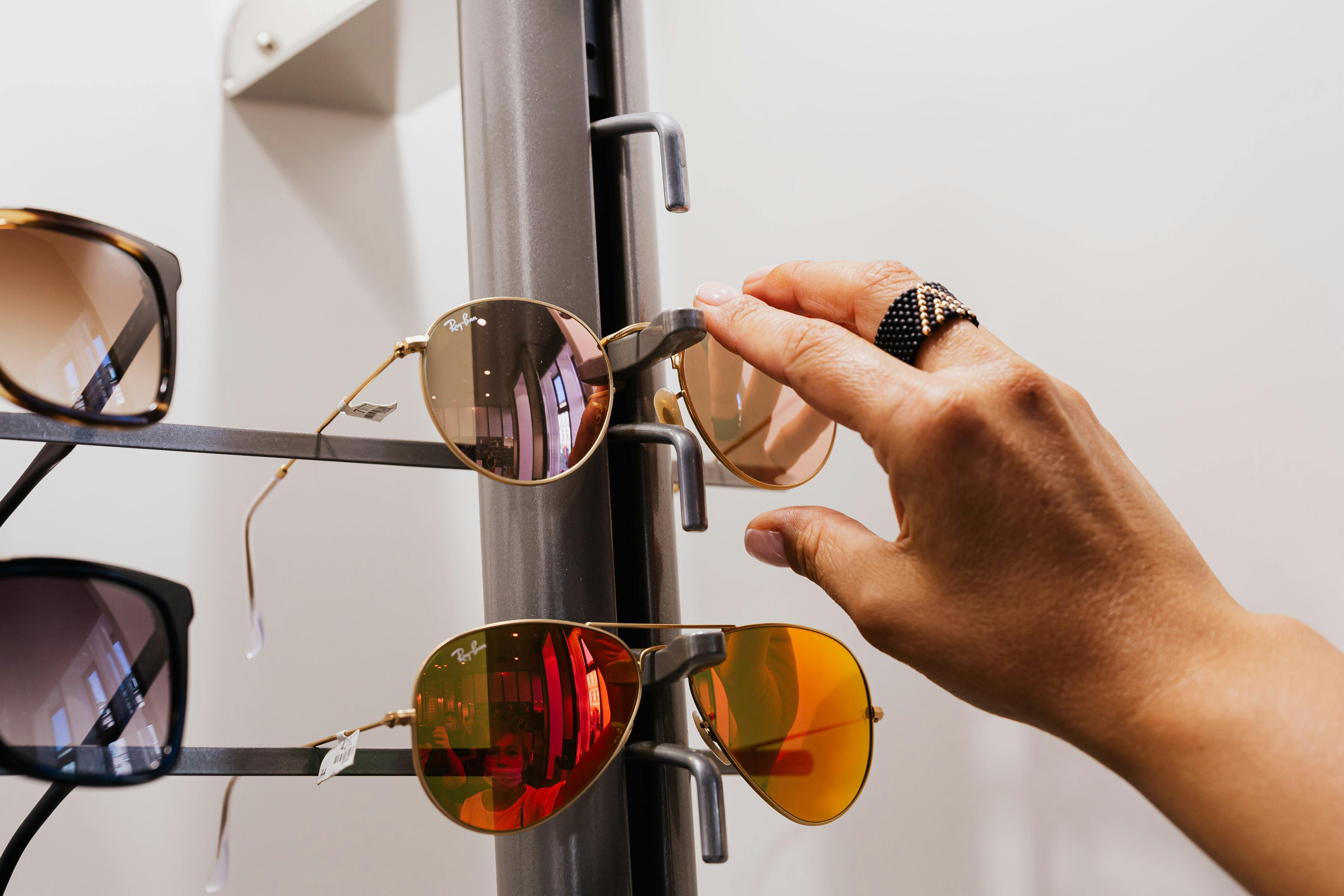 Summer sunglasses selection on a bright surface